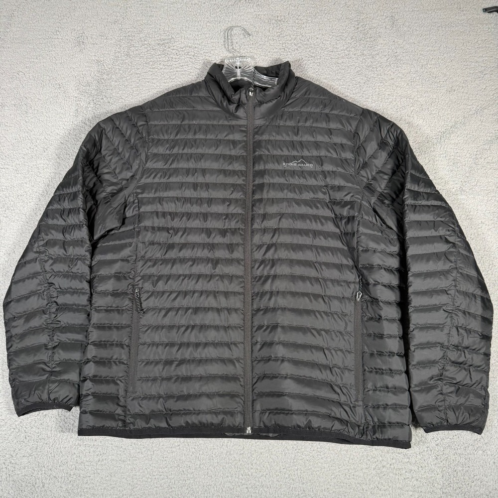 Eddie Bauer Jacket Mens XL Black 650 Down Puffer Full Zip Outdoor Winter Snow